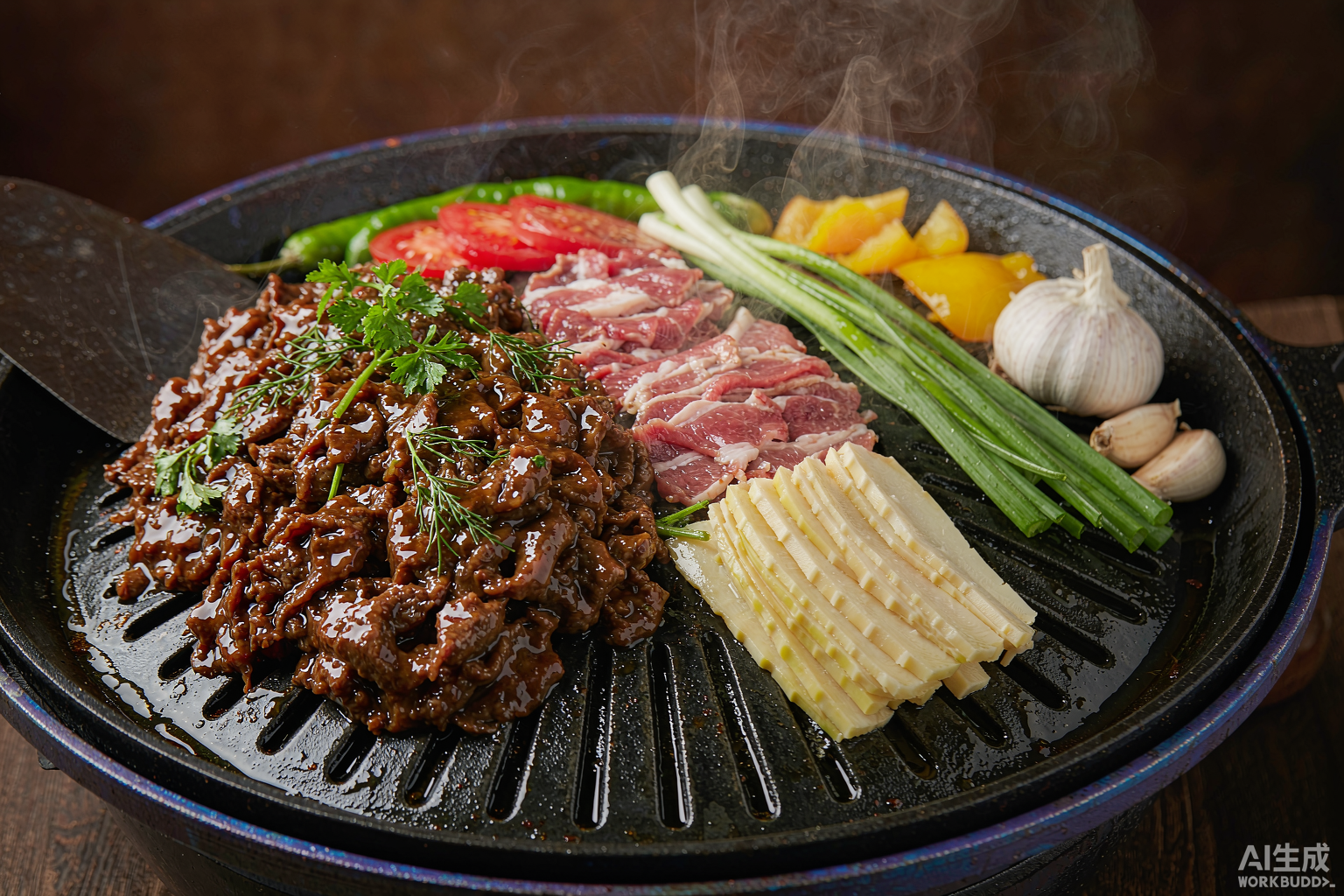 铁板滋滋烤肉特写